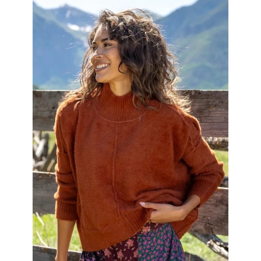 NEW Natural Life Fuzzy Oversized Mock Neck Sweater Rust Womens XL Bohemian